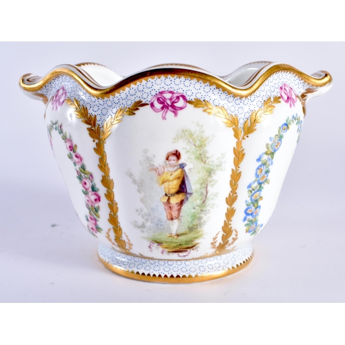 294 - Minton jardiniere each side painted with a lady, green mark to base. 10cm wide