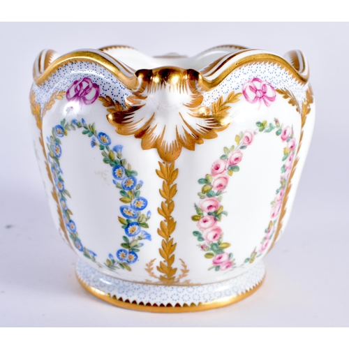 294 - Minton jardiniere each side painted with a lady, green mark to base. 10cm wide