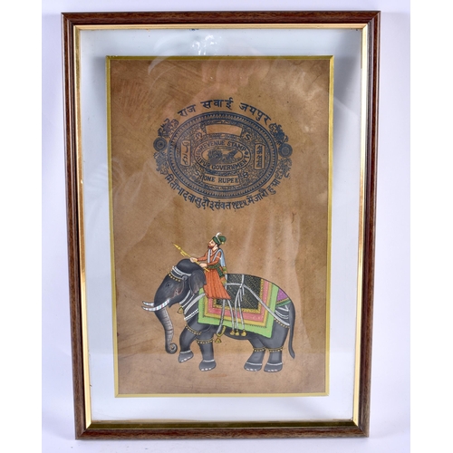 300 - AN INDIAN PAINTED ONE RUPEE JAIPUR GOVERNMENT REVENUE STAMP. 40 cm x 28 cm.