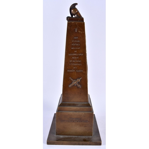 301 - A LARGE ANTIQUE DANISH BRONZE MILITARY GRAND TOUR OBELISK signed L Rasmussen Copenhagen. 34 cm high.