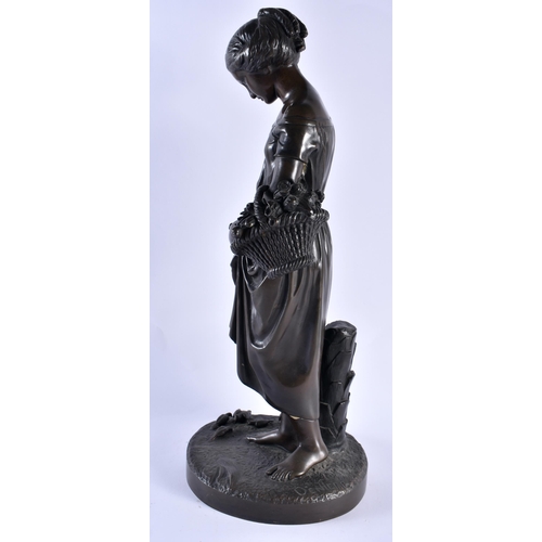 302 - Guillaume Deniere (C1900) Bronze, Lady feeding chicks. 48 cm high.