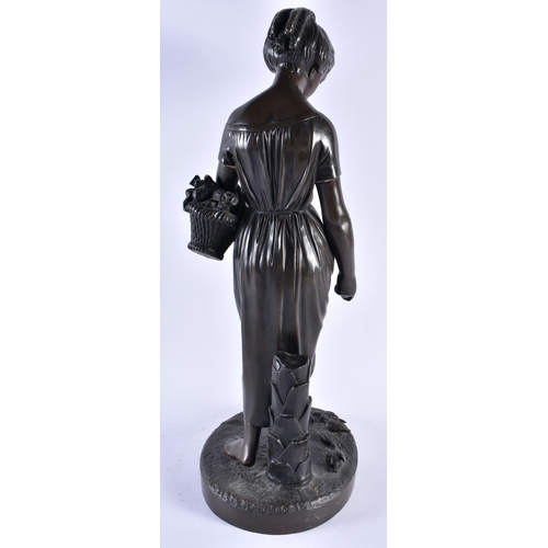 302 - Guillaume Deniere (C1900) Bronze, Lady feeding chicks. 48 cm high.