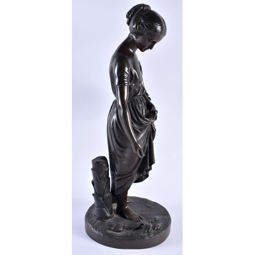 302 - Guillaume Deniere (C1900) Bronze, Lady feeding chicks. 48 cm high.