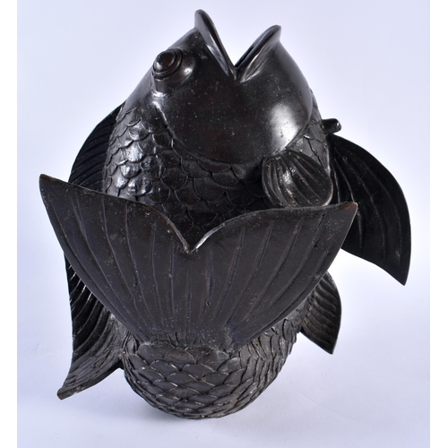 303 - A LARGE LATE 19TH CENTURY JAPANESE MEIJI PERIOD BRONZE CARP VASE of naturalistic form. 26 cm x 18 cm... 