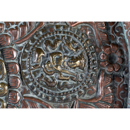 304 - A VERY LARGE 19TH CENTURY INDIAN TIBETAN COPPER AND MIXED METAL CHARGER of monumental proportions, i... 