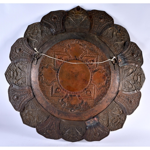 304 - A VERY LARGE 19TH CENTURY INDIAN TIBETAN COPPER AND MIXED METAL CHARGER of monumental proportions, i... 