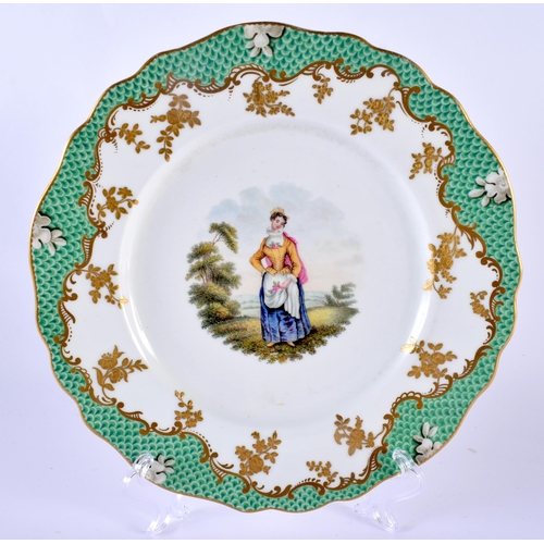 31 - AN EARLY 19TH CENTURY CHAMBERLAINS WORCESTER PLATE painted with a female within a landscape, togethe... 