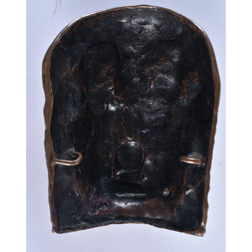 312 - AN 18TH/19TH CENTURY SINO TIBETAN SILVER INLAID BRONZE MASK formed as a scowling male deity. 14 cm x... 