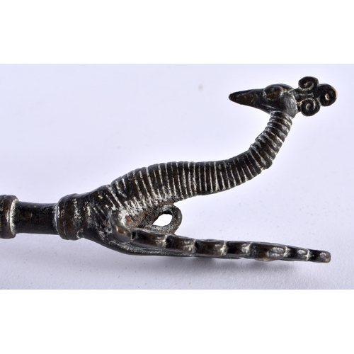 337 - AN UNUSUAL ANTIQUE BRONZE BIRD SPICE HOLDER together with Indian Company School figure. Largest 22 c... 