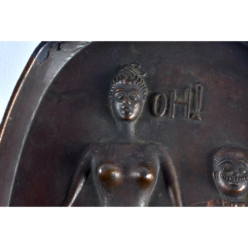 343 - A CHARMING VINTAGE COPPER AND LEAD OH AH EROTIC ASHTRAY. 15 cm x 10 cm.