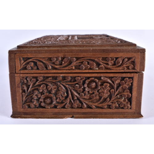 346 - A 19TH CENTURY INDIAN CARVED SANDALWOOD TAJ MAHAL CASKET decorated with foliage and vines. 24 cm x 1... 