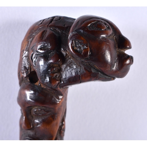 348 - A VERY UNUSUAL 18TH/19TH CENTURY CARVED WOOD MINIATURE STAFF possibly tribal, decorated all over wit... 