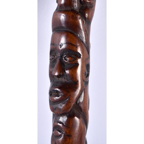 348 - A VERY UNUSUAL 18TH/19TH CENTURY CARVED WOOD MINIATURE STAFF possibly tribal, decorated all over wit... 