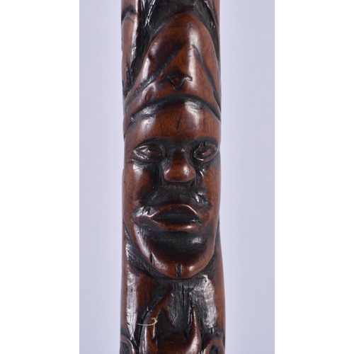 348 - A VERY UNUSUAL 18TH/19TH CENTURY CARVED WOOD MINIATURE STAFF possibly tribal, decorated all over wit... 