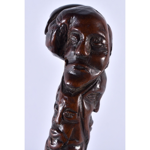 348 - A VERY UNUSUAL 18TH/19TH CENTURY CARVED WOOD MINIATURE STAFF possibly tribal, decorated all over wit... 