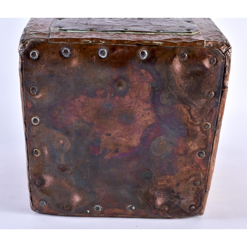 349 - A CHARMING ARTS AND CRAFTS COPPER LINED LEAD PLANTER of unusual proportions. 19 cm x 16 cm.