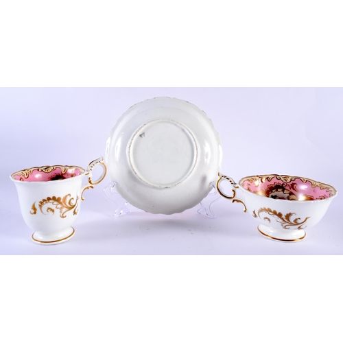 35 - THREE EARLY TO MID 19TH CENTURY ENGLISH PORCELAIN TRIOS together with another similar cup and saucer... 