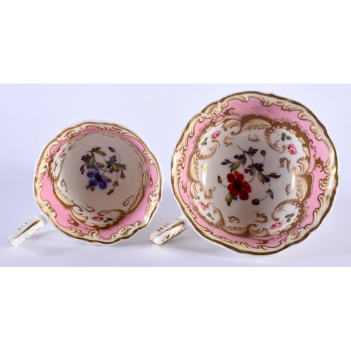 35 - THREE EARLY TO MID 19TH CENTURY ENGLISH PORCELAIN TRIOS together with another similar cup and saucer... 