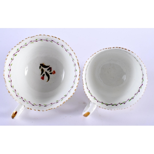 35 - THREE EARLY TO MID 19TH CENTURY ENGLISH PORCELAIN TRIOS together with another similar cup and saucer... 