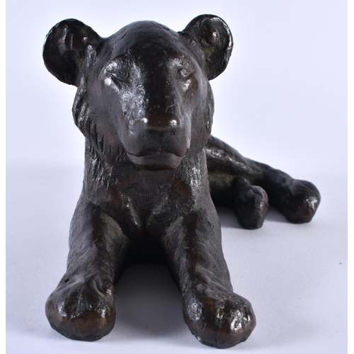 350 - Alfred Sabisch (C1930) German, Bronze, Seated lion. 23 cm x 10 cm.