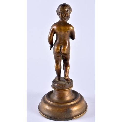 351 - AN EARLY 20TH CENTURY EUROPEAN BRONZE FIGURE OF NUDE modelled upon a circular base. 17 cm high.