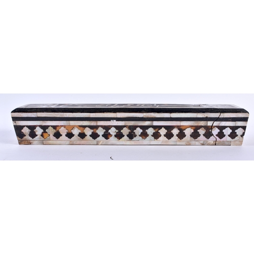 360 - A TURKISH MIDDLE EASTERN TORTOISESHELL AND MOTHER OF PEARL WRITING BOX. 22 cm x 14 cm.