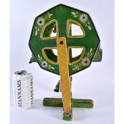 361 - A CHARMING VINTAGE SOUTH AMERICAN FOLK ART PAINTED WOOD FERRIS WHEEL. 32 cm x 15 cm.