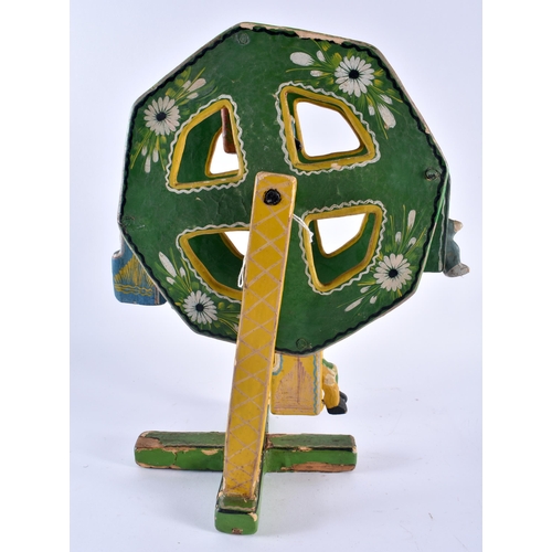 361 - A CHARMING VINTAGE SOUTH AMERICAN FOLK ART PAINTED WOOD FERRIS WHEEL. 32 cm x 15 cm.