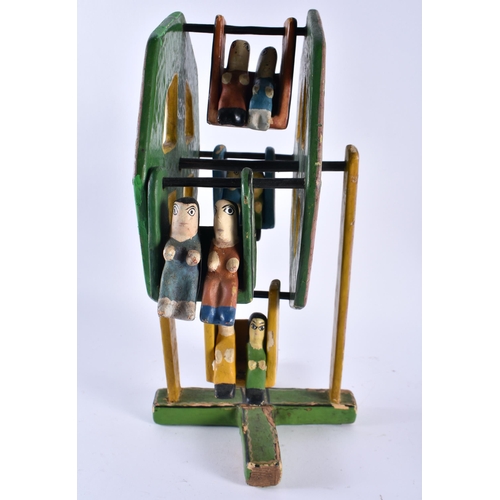 361 - A CHARMING VINTAGE SOUTH AMERICAN FOLK ART PAINTED WOOD FERRIS WHEEL. 32 cm x 15 cm.