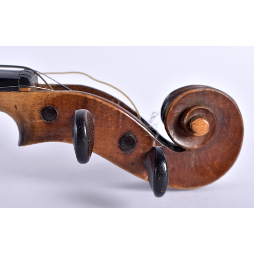 375 - AN UNUSUAL SINGLE PIECE BACK VIOLIN painted with a floral panel. 57.5 cm long, length of back 35.5 c... 