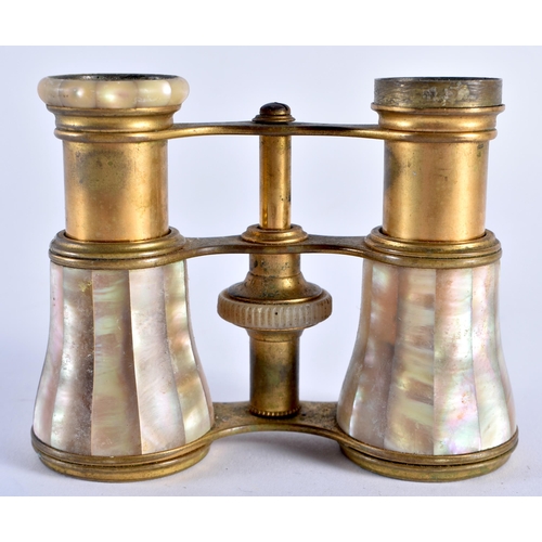 378 - A PAIR OF MOTHER OF PEARL OPERA GLASSES. 8 cm x 8 cm.