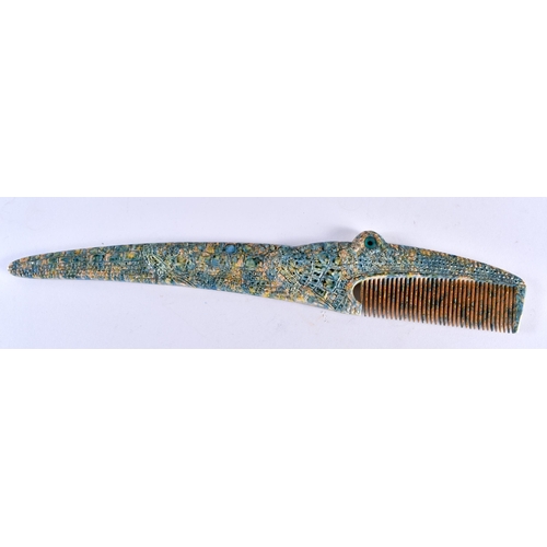 391 - A RARE 1970S FRENCH ALIGATOR COMB together with an antique agate letter opener. Largest 26 cm wide. ... 