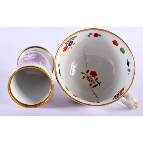 3 - TWO LATE 18TH CENTURY WORCESTER CUPS together with a Sevres style cup, a cylindrical vase stamped BB... 