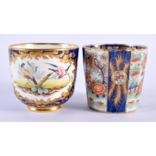3 - TWO LATE 18TH CENTURY WORCESTER CUPS together with a Sevres style cup, a cylindrical vase stamped BB... 