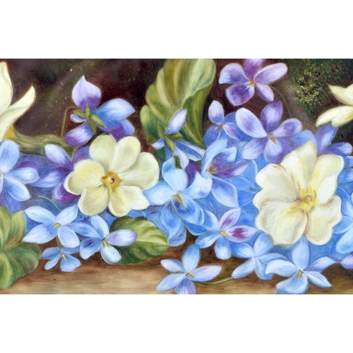 395 - AN ANTIQUE ENGLISH PORCELAIN STILL LIFE FLORAL PLAQUE by M Pritchard. 32 cm x 18 cm.