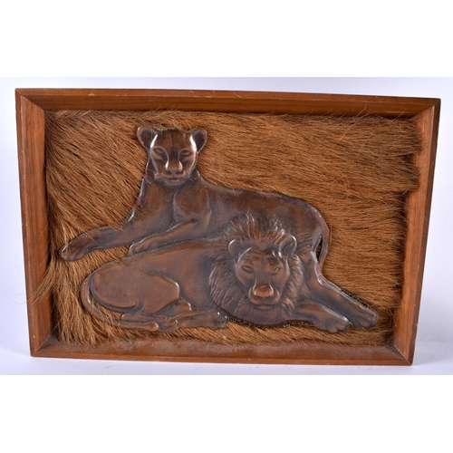 397 - AN UNUSUAL LION FUR COPPER COUNTRY HOUSE PANEL together with a stylised Mogdigliani style vintage ca... 