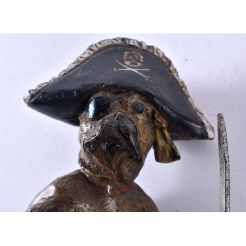 400D - An Antique Bronze Pug Dog dressed as a Pirate. 10.5cm x 5cm x 3cm, weight 219.7g