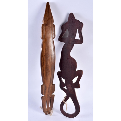 405 - TWO LARGE TRIBAL CARVED WOOD ANIMALS possibly African. Largest 54 cm long. (2)