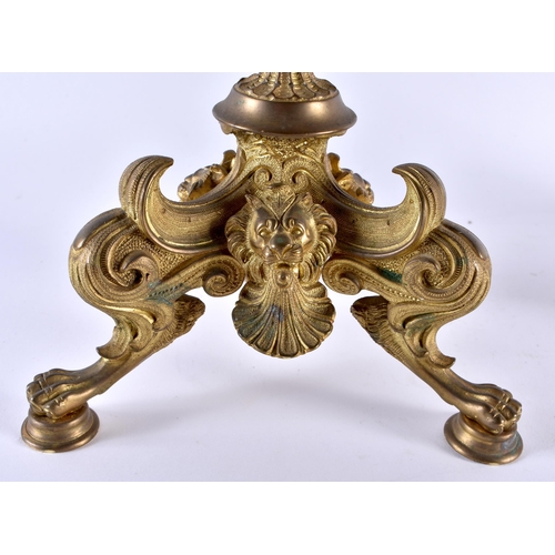 408 - A LARGE PAIR OF 19TH CENTURY EUROPEAN GILT BRONZE CANDLEABRA formed with acanthus capped columns, up... 