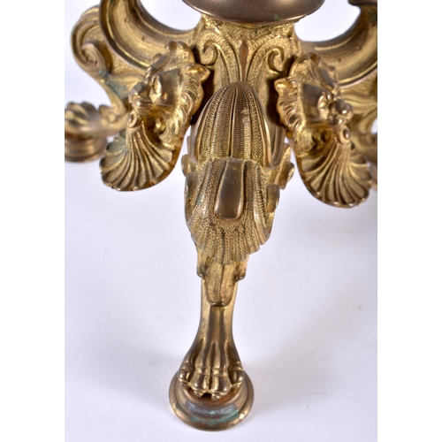 408 - A LARGE PAIR OF 19TH CENTURY EUROPEAN GILT BRONZE CANDLEABRA formed with acanthus capped columns, up... 