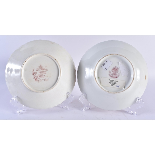 41 - A PAIR OF EARLY 19TH CENTURY CHAMBERLAINS WORCESTER PORCELAIN SAUCER DISHES painted with flowers on ... 