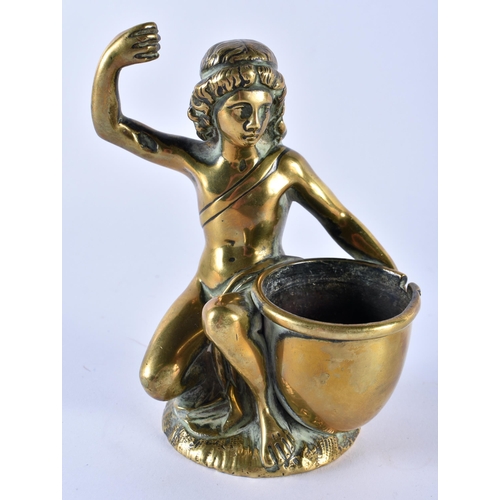 410 - A MID 19TH CENTURY EUROPEAN GRAND TOUR BRONZE FIGURAL TABLE SALT modelled as a male holding his arm ... 