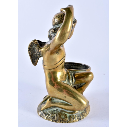 410 - A MID 19TH CENTURY EUROPEAN GRAND TOUR BRONZE FIGURAL TABLE SALT modelled as a male holding his arm ... 