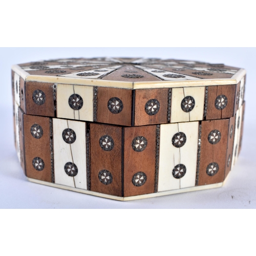 411 - A MID 19TH CENTURY ANGLO INDIAN OCTAGONAL BOX AND COVER C1860 Bombay. 11.5 cm square.