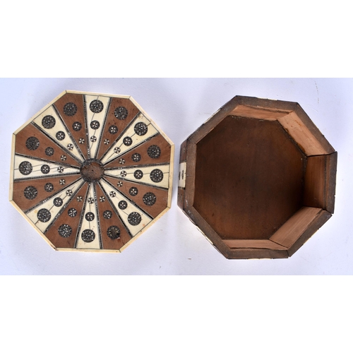 411 - A MID 19TH CENTURY ANGLO INDIAN OCTAGONAL BOX AND COVER C1860 Bombay. 11.5 cm square.