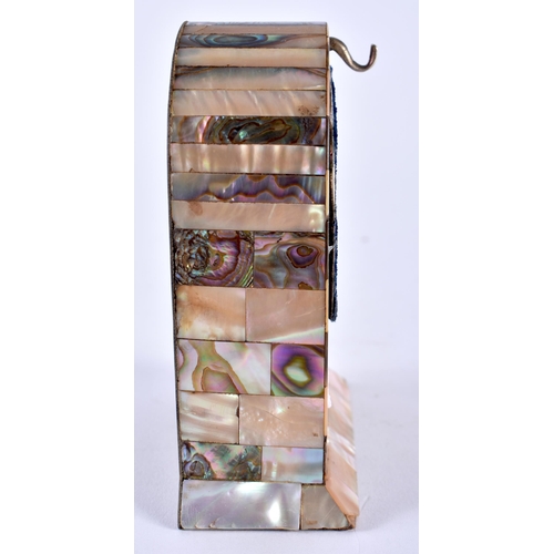 412 - A LATE VICTORIAN MOTHER OF PEARL POCKET WATCH HOLDER. 11 cm x 6.5 cm.