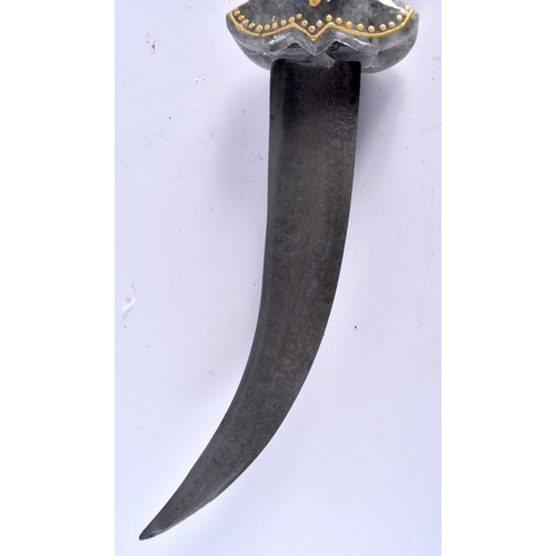 417 - A MIDDLE EASTERN CARVED GREY AGATE HARDSTONE DAGGER with Niello scabbard. 36 cm long.