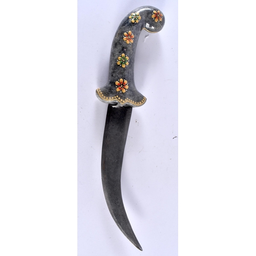 417 - A MIDDLE EASTERN CARVED GREY AGATE HARDSTONE DAGGER with Niello scabbard. 36 cm long.