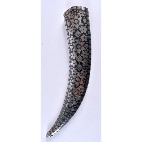 418 - A MIDDLE EASTERN CARVED PUDDINGSTONE DAGGER with Niello scabbard. 36 cm long.