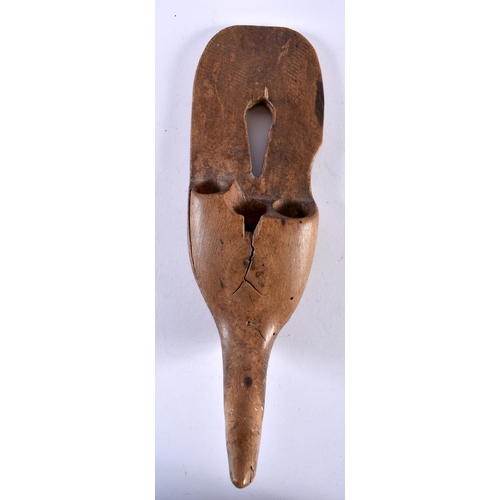 422 - A 19TH CENTURY TREEN CARVED FOLK ART WOOD SPILL HOLDER together with a sliding treen box & goblet. L... 